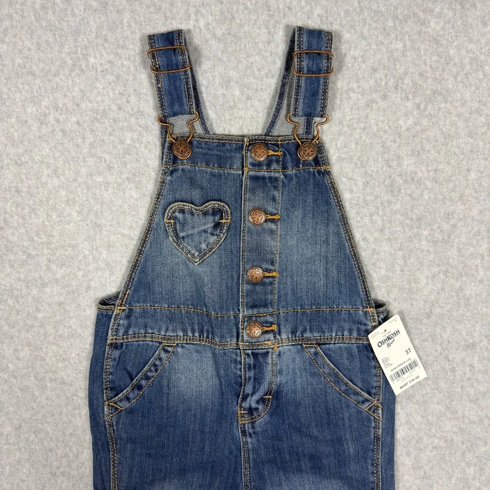 OshKosh Bgosh Kids Blue Denim Heart Pocket Overalls 3T OKT23769-3T